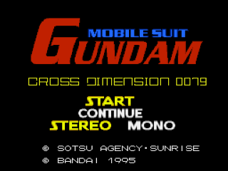 Kidou Senshi Gundam: Cross Dimension 0079 title screen for Super Famicom